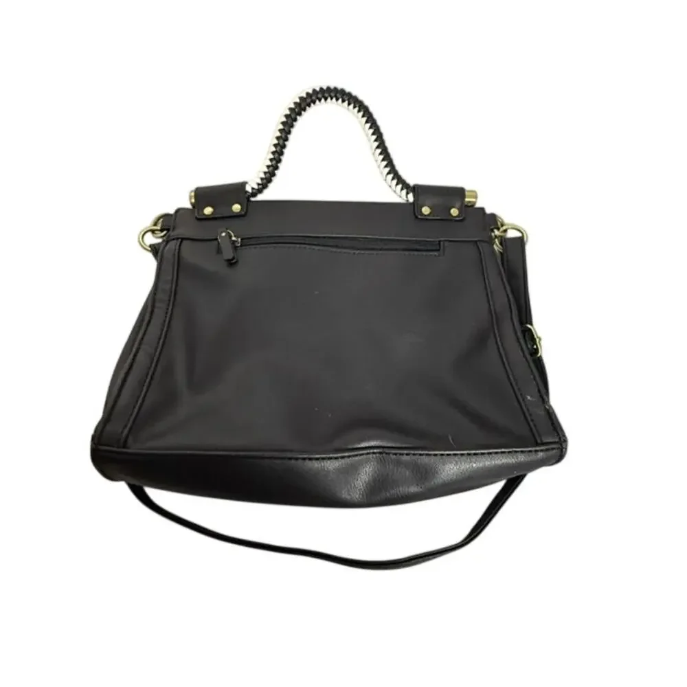 Relic by Fossil Black Faux Leather Crossbody Bag Braided Handle Gold Hardware